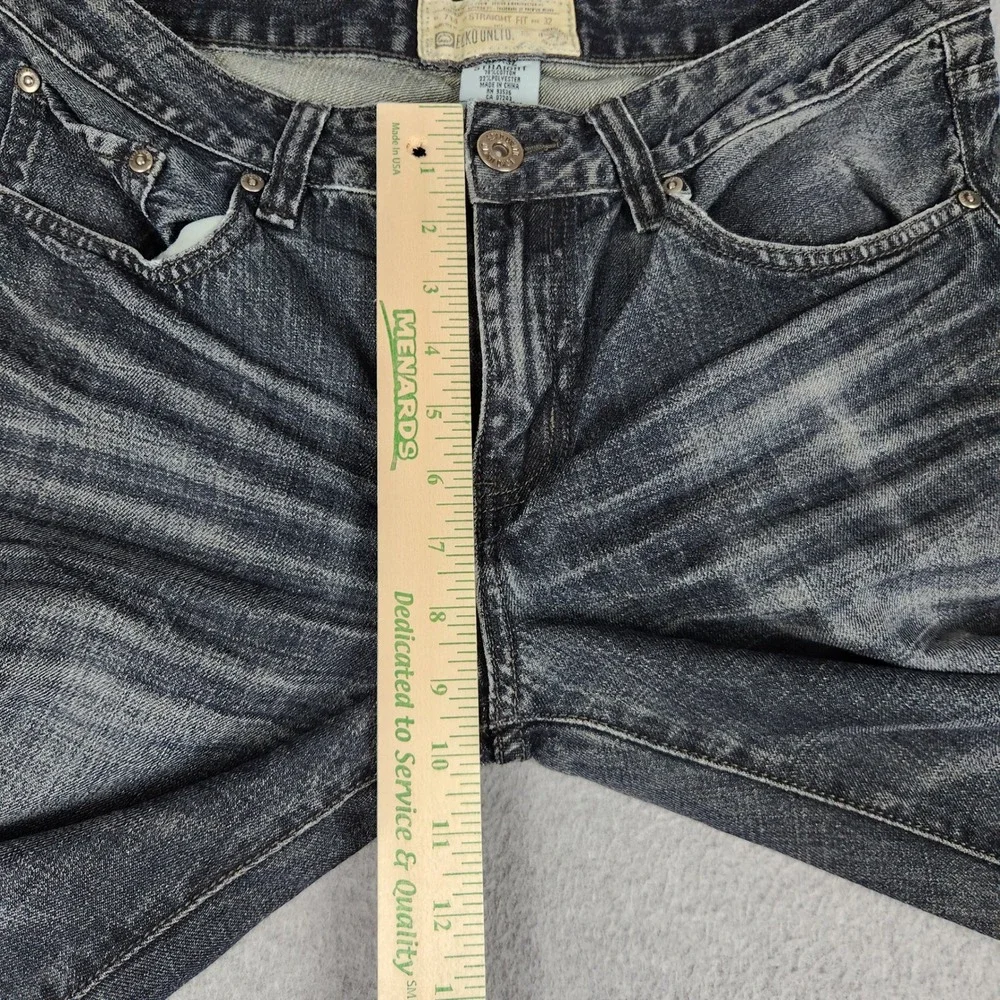 Ecko Unltd 714 Straight Fit Jeans Mens 32x32 Black Denim Whiskered Streetwear
